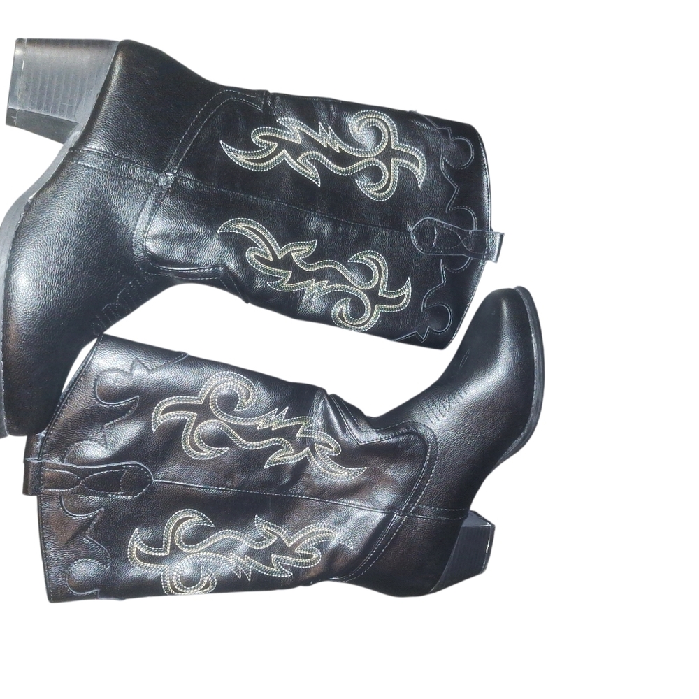 Black Embroidered Western Boots